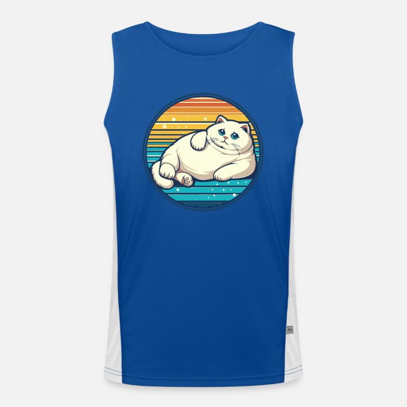 fat, fat, white cat with blue eyes Men's Functional Contrast Tank Top 