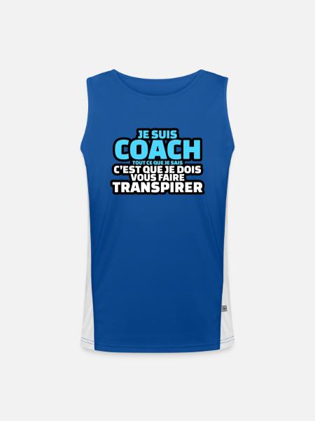 je suis coach je dois vous faire transpirer - Débardeur respirant contrasté Homme  - bleu/blanc - Devant