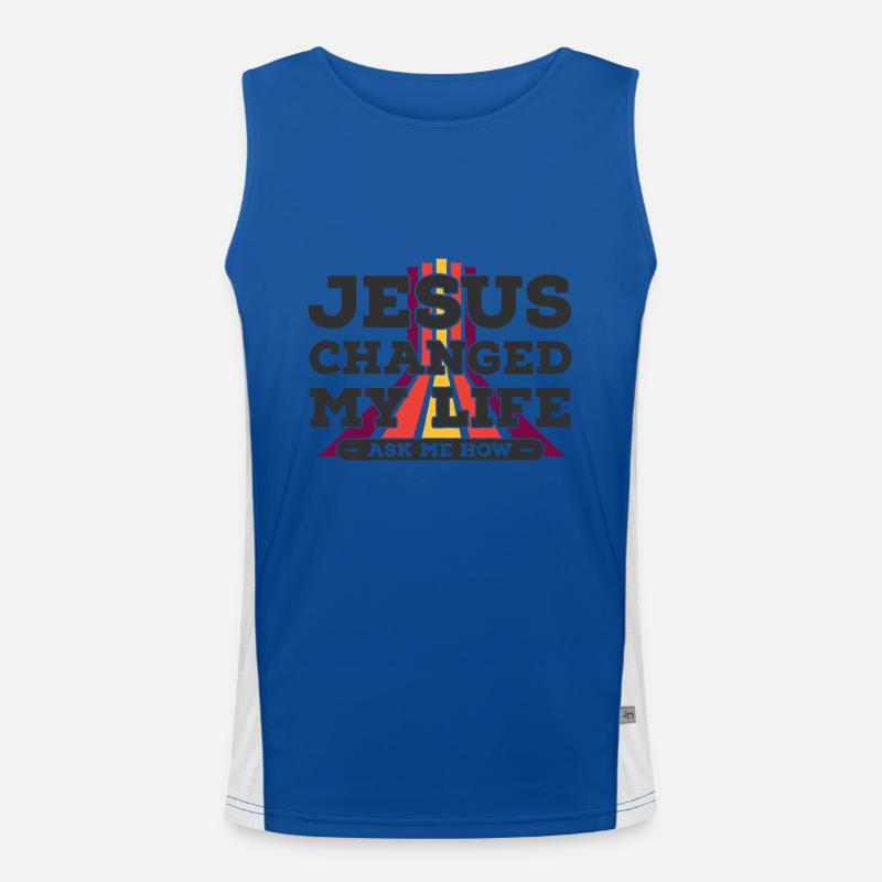 Jesus Changed My Life , ask me how Vintage Men's Functional Contrast Tank Top 
