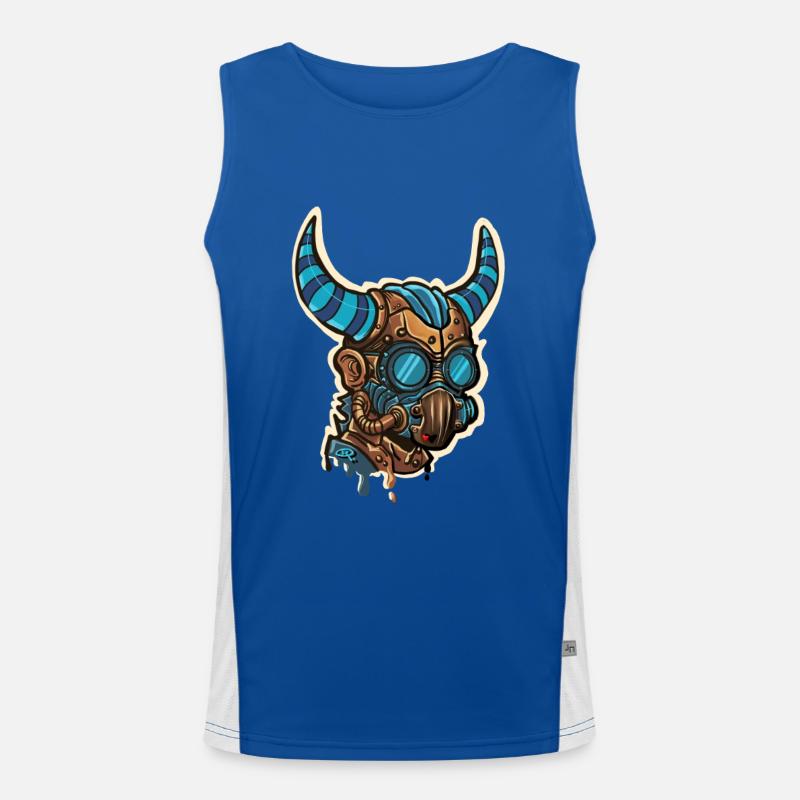 Bluish Horned Steampunk Mask - Men's Functional Contrast Tank Top  - royal/white