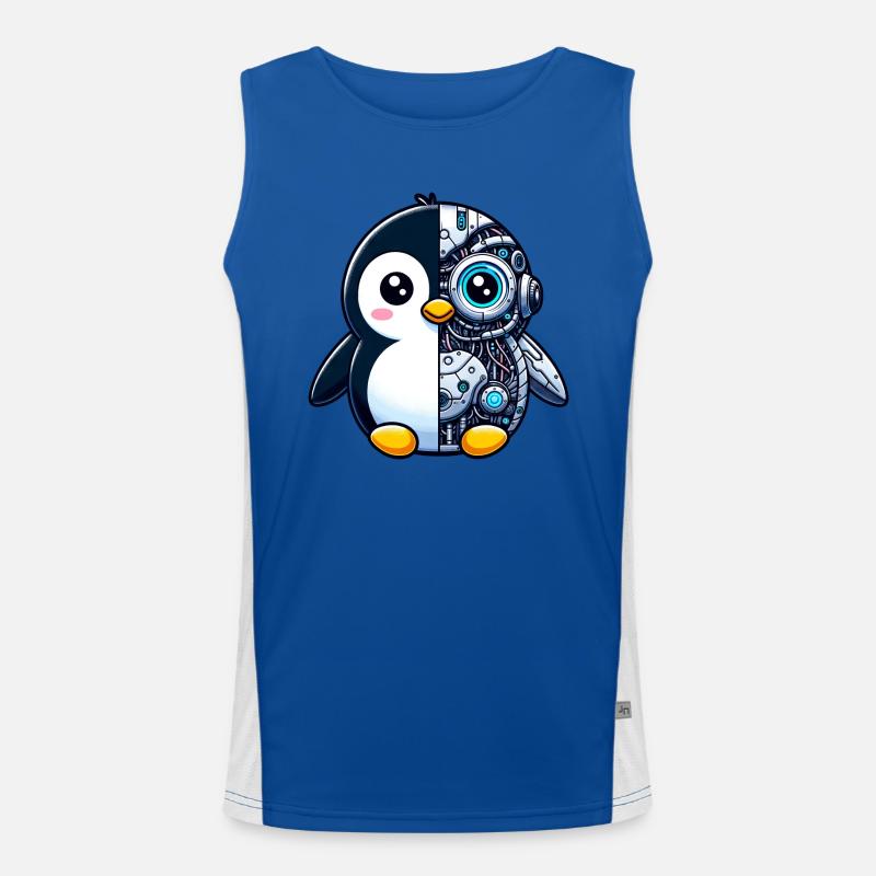 Cute Penguin Cyborg Robot - Men's Functional Contrast Tank Top  - royal/white