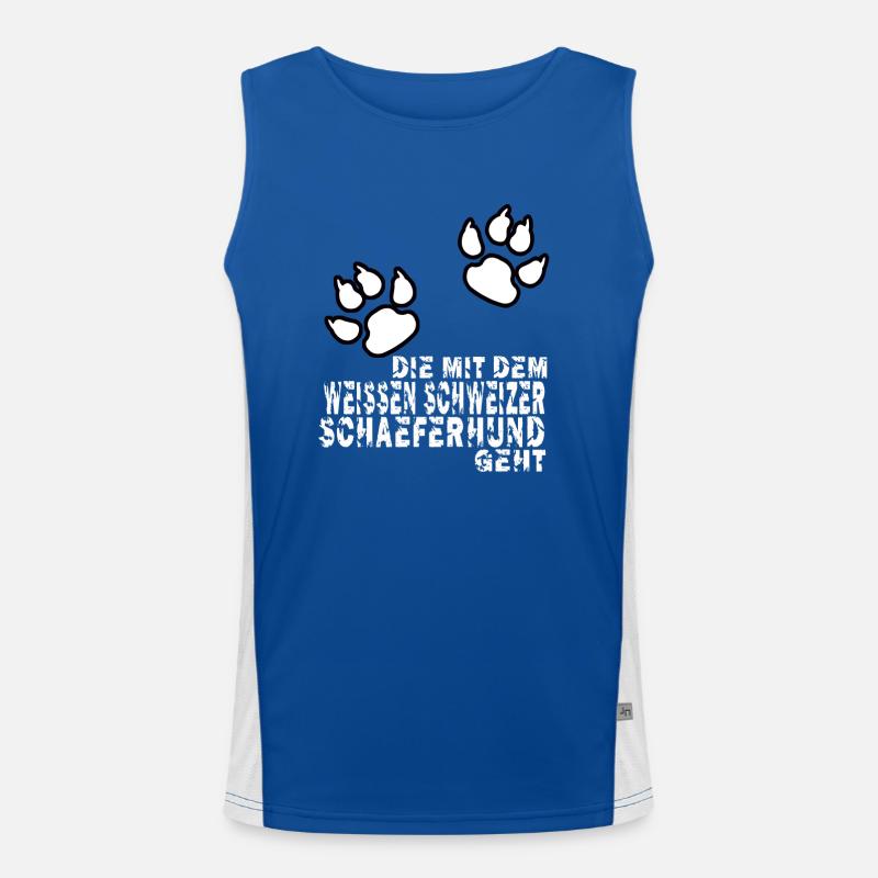 die mit dem weissen schweizer schaeferhund geht Funktionelles Kontrast-Tank Top für Männer 