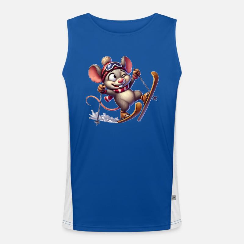 Clumsy mouse on skis Winter fun Men's Functional Contrast Tank Top 