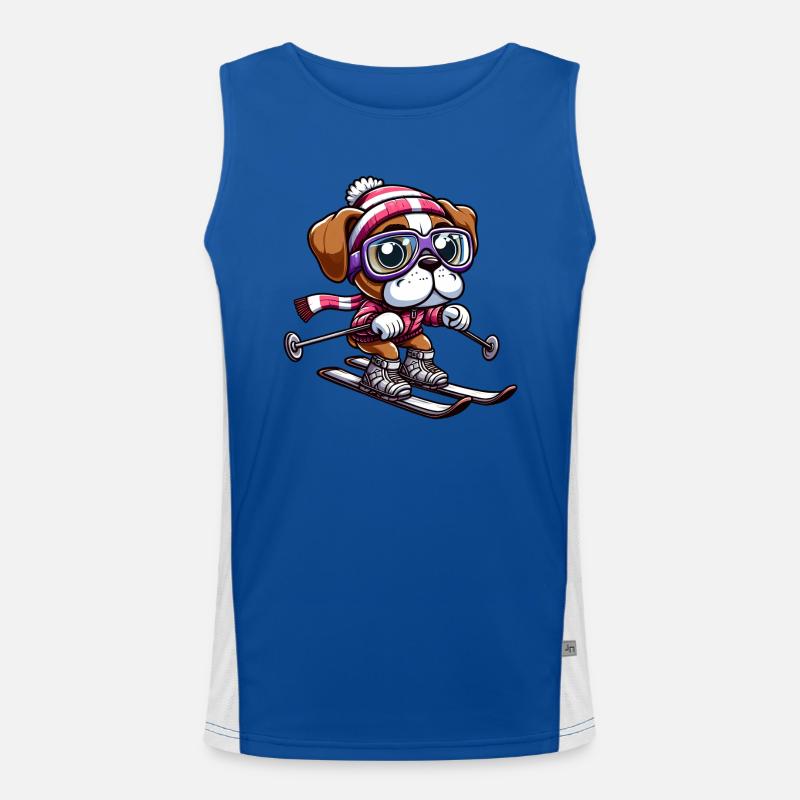 Chien boxer sur les skis - vacances d’hiver dans un style comique Débardeur respirant contrasté Homme 