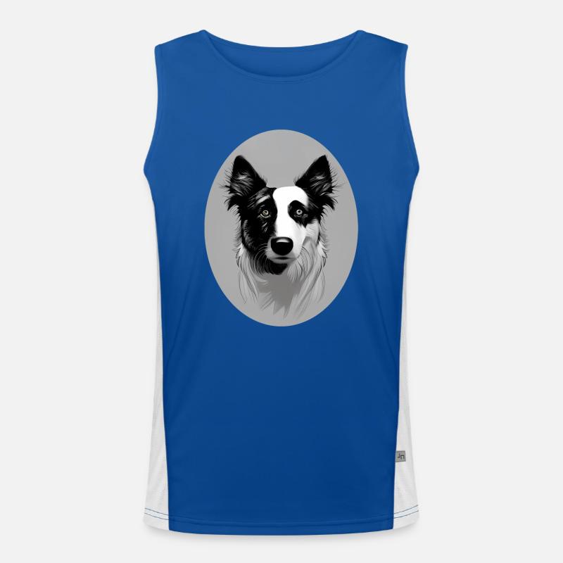 Border Collie black-white oval Men's Functional Contrast Tank Top 