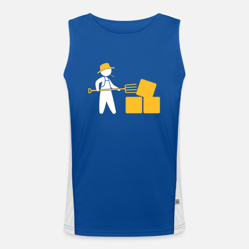 Farmer With Pitchfork And Hay Men's Functional Contrast Tank Top 