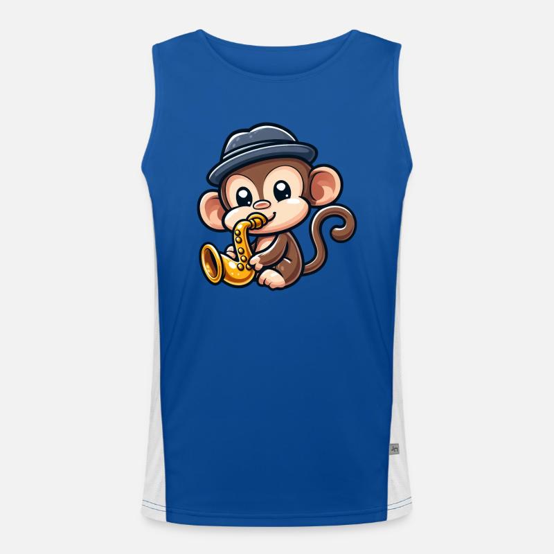Chimpanzee with saxophone Men's Functional Contrast Tank Top 
