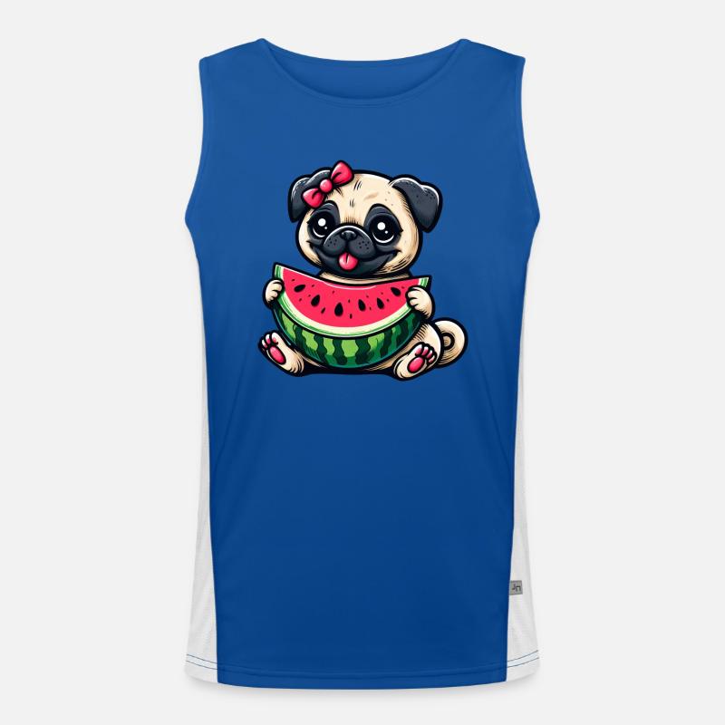 Süßes Mops Hundemädchen mit Wassermelone Funktionelles Kontrast-Tank Top für Männer 