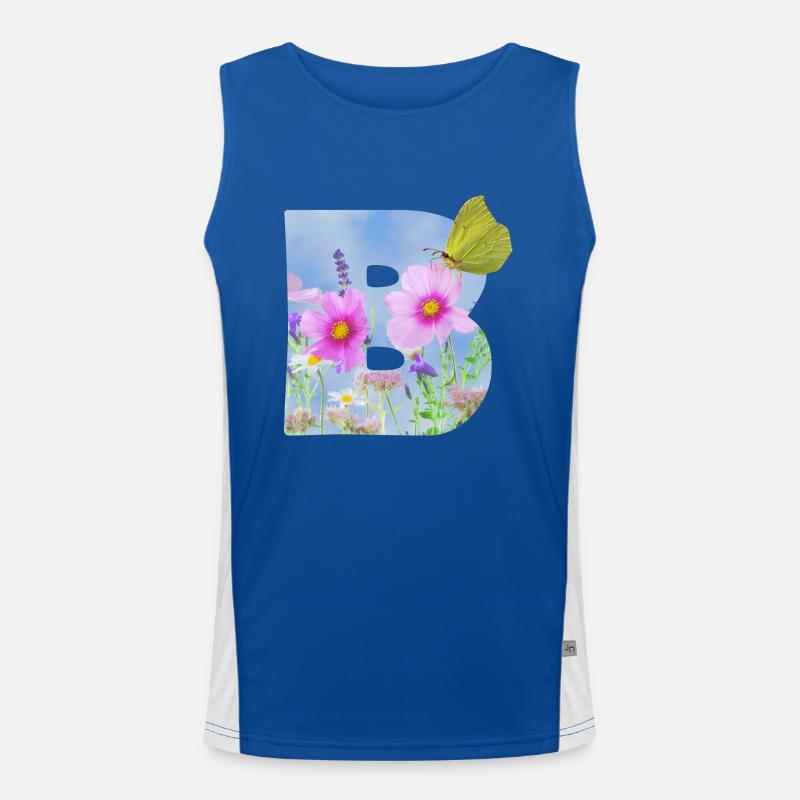 spring flowers butterfly b - Men's Functional Contrast Tank Top  - royal/white