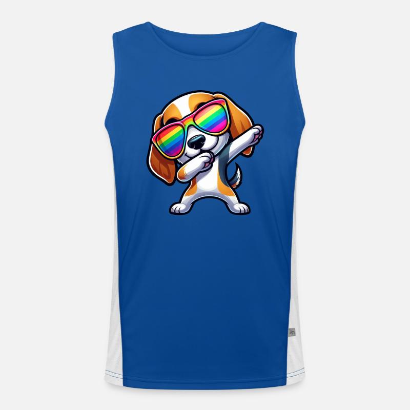 Cool Beagle Dab Sunglasses Rainbow - Men's Functional Contrast Tank Top  - royal/white