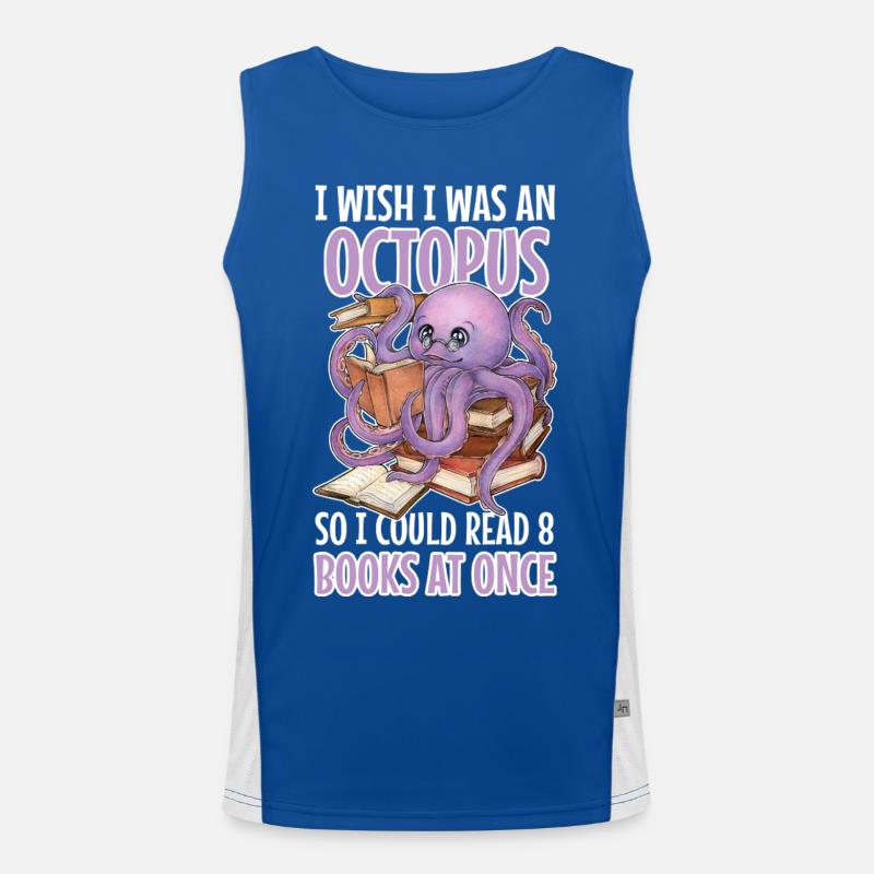 Reading Octopus in Stack of Books Book Gift Men's Functional Contrast Tank Top 