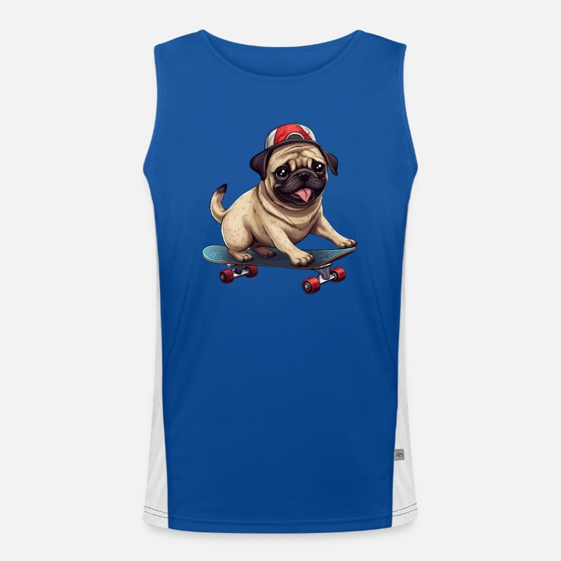 Skateboarding Pug: Dynamic Dog and Men's Functional Contrast Tank Top 