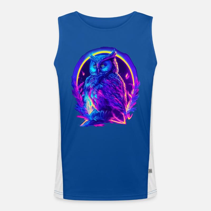 Mystisch leuchtende Eule Neon Synthwave Funktionelles Kontrast-Tank Top für Männer 