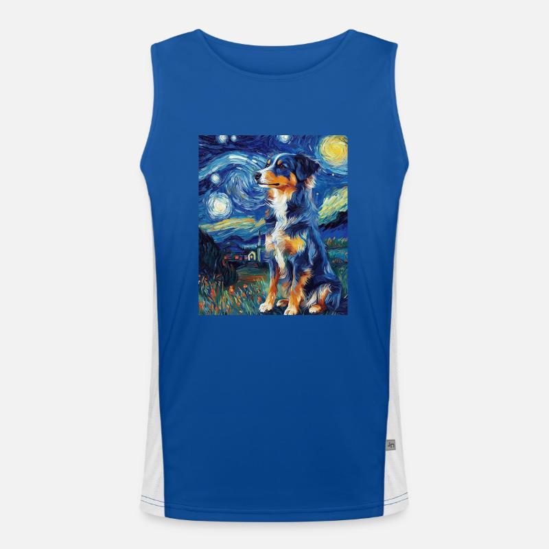 Australian Shepherd Hund starry night van gogh Funktionelles Kontrast-Tank Top für Männer 