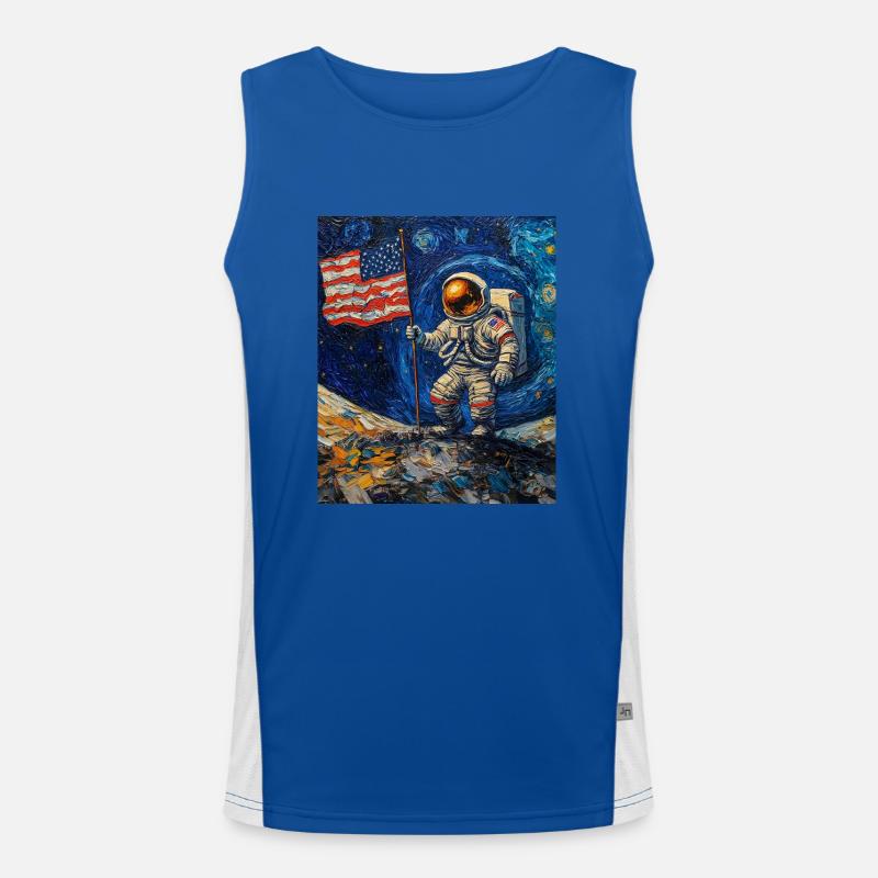 Astronaute sur la lune avec le drapeau américain Débardeur respirant contrasté Homme 