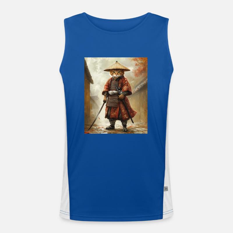 Cat Samurai - Men's Functional Contrast Tank Top  - royal/white