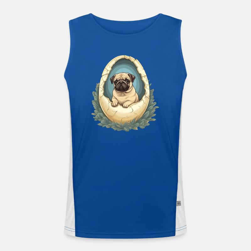 Pug Hatches from Eggshell - Cute Men's Functional Contrast Tank Top 