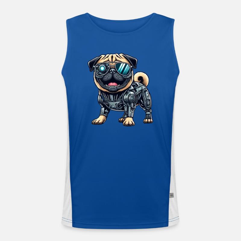 Mops Cyborg - Bionischer Roboter Hund Funktionelles Kontrast-Tank Top für Männer 