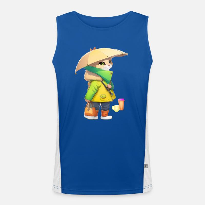 Funny cat and coffee Men's Functional Contrast Tank Top 