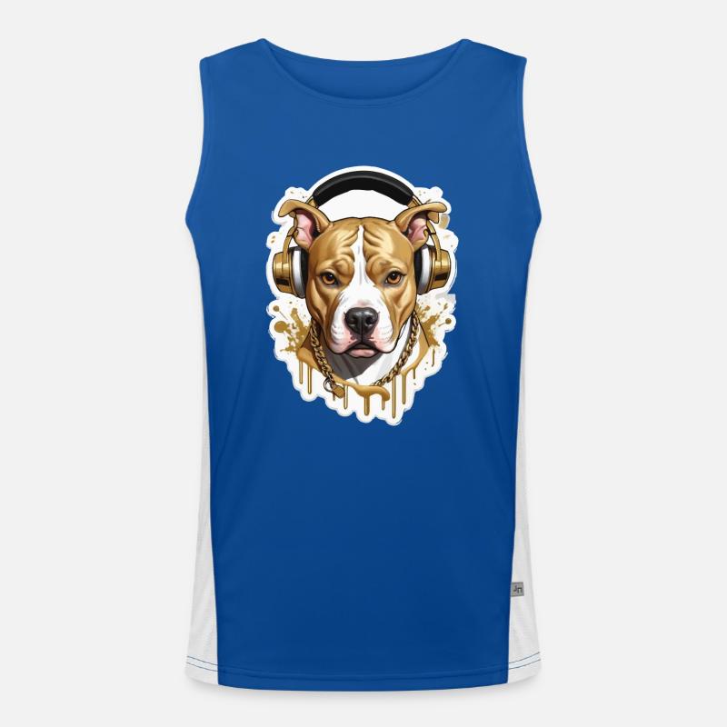 Hund Bulldogge mit Kopfhörer Funktionelles Kontrast-Tank Top für Männer 