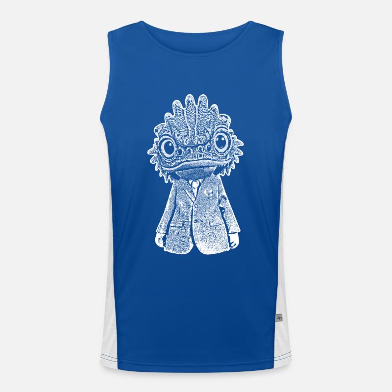 A white cartoon lizard with a malicious look. Men's Functional Contrast Tank Top 