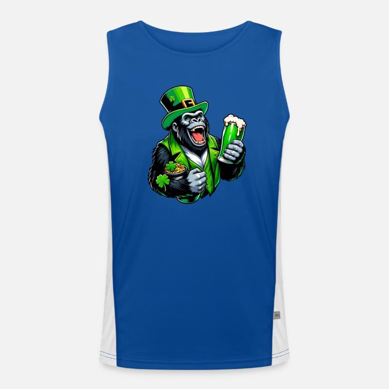 Gorilla feiert St. Patrick's mit Bier Cartoon Funktionelles Kontrast-Tank Top für Männer 