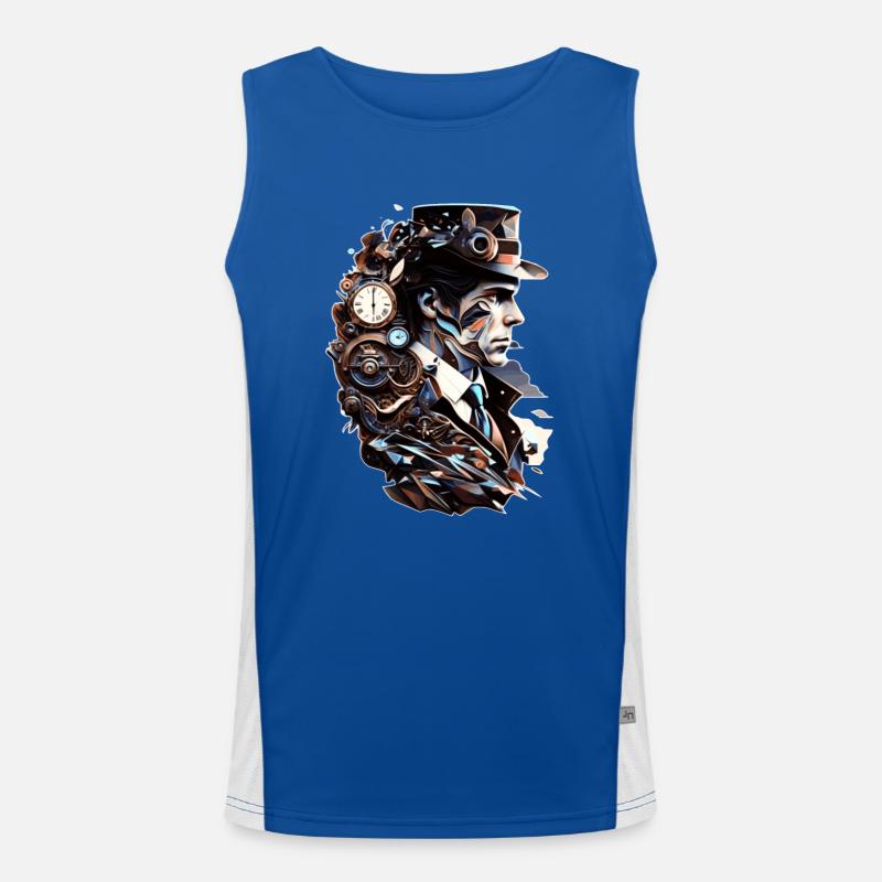 Steampunk and technology as a vintage time machine Men's Functional Contrast Tank Top 