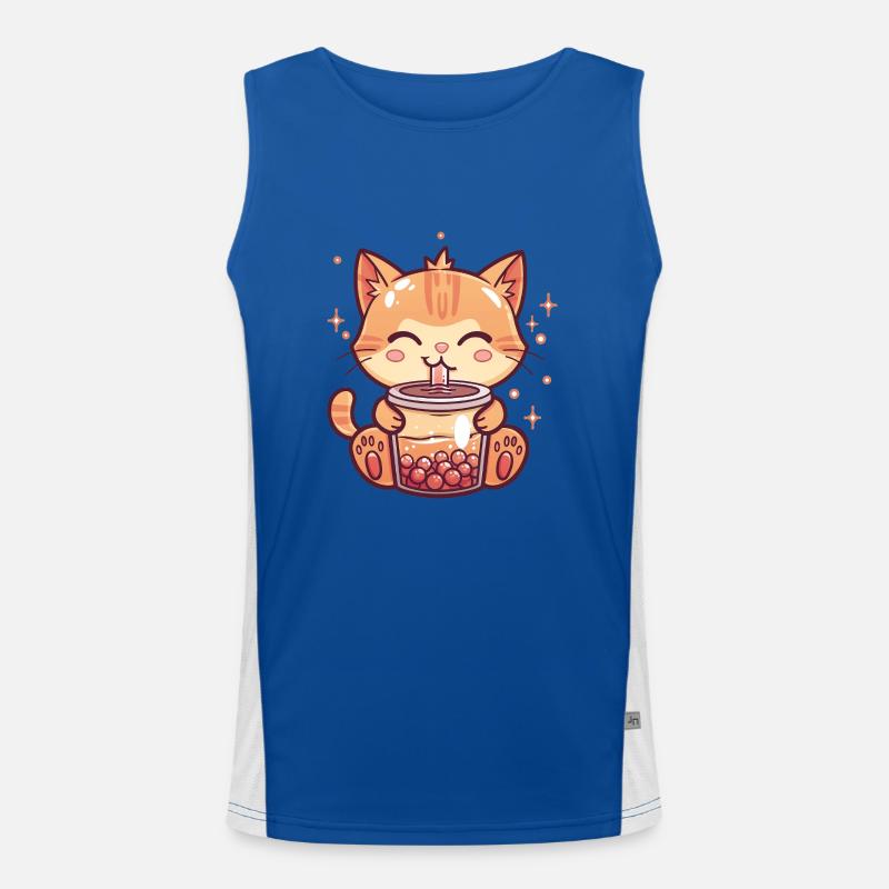 Katze trinkt Bubble Tea Funktionelles Kontrast-Tank Top für Männer 
