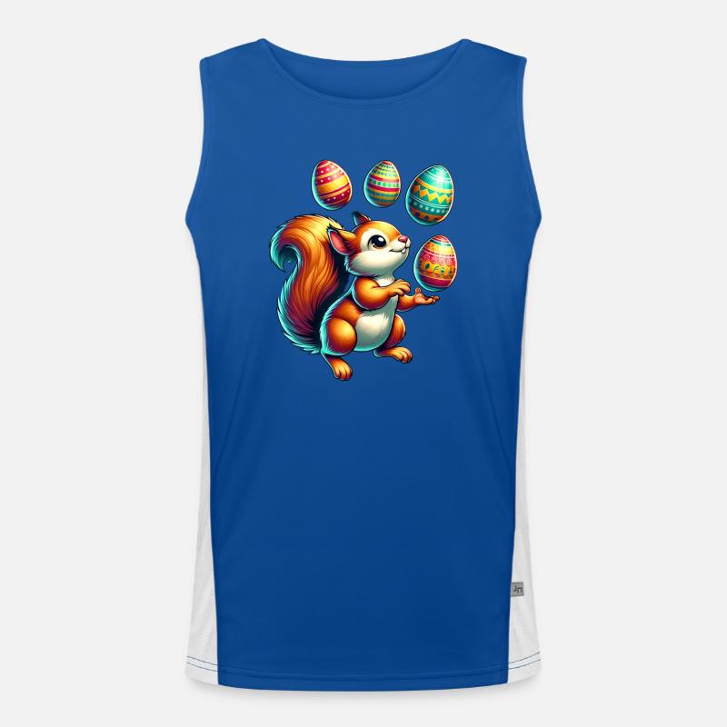 Süßes Eichhörnchen Jongliert Ostereier Comic Funktionelles Kontrast-Tank Top für Männer 