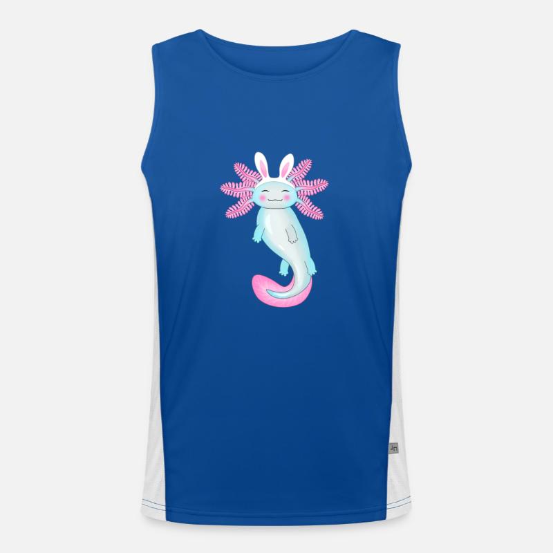 Easter axolotl with bunny ears Men's Functional Contrast Tank Top 