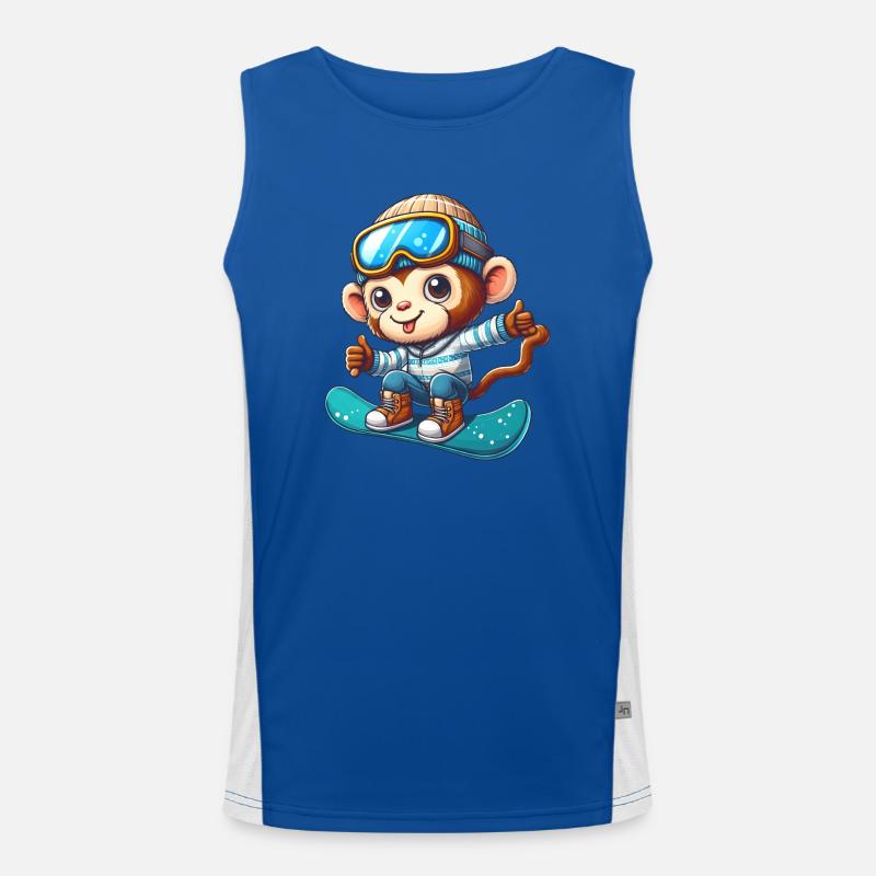 Monkey Chimpanzee Snowboarder Winter Sports Vacation Men's Functional Contrast Tank Top 