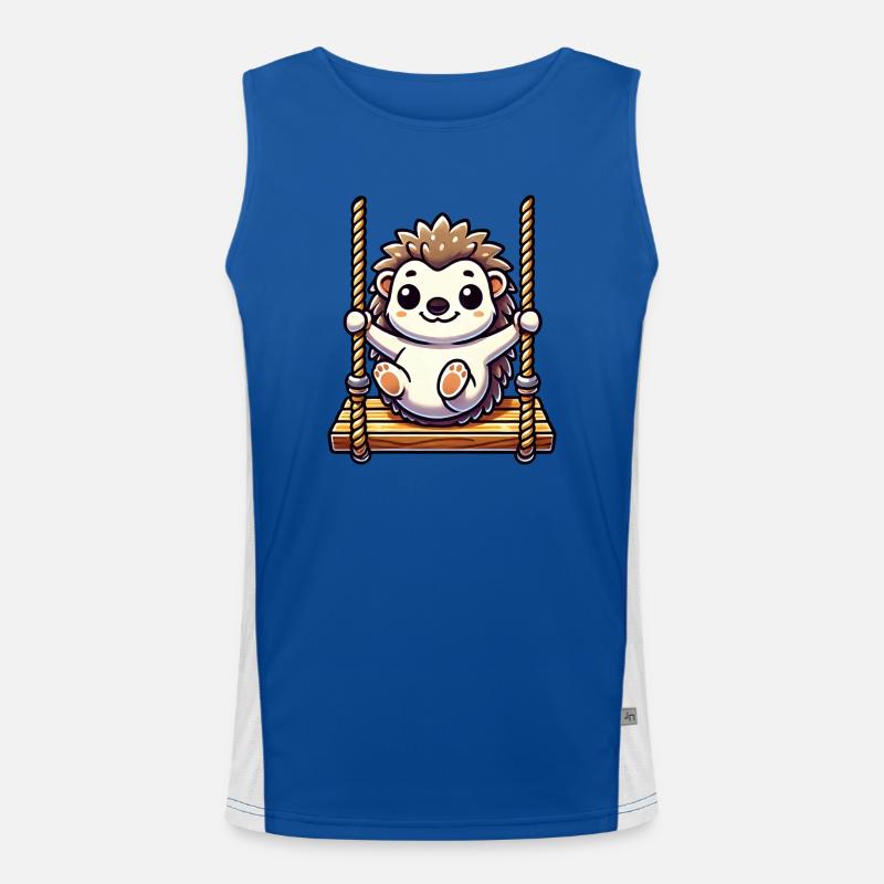 Cute hedgehog swings cartoon playground fun Men's Functional Contrast Tank Top 