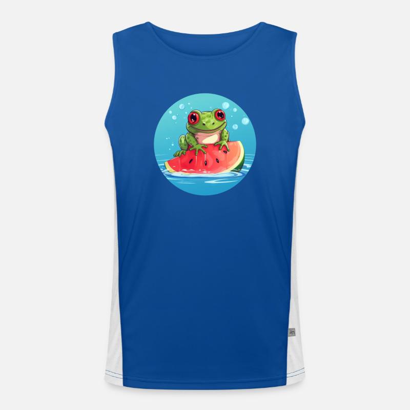 Frosch auf Wassermelone im Meer Funktionelles Kontrast-Tank Top für Männer 