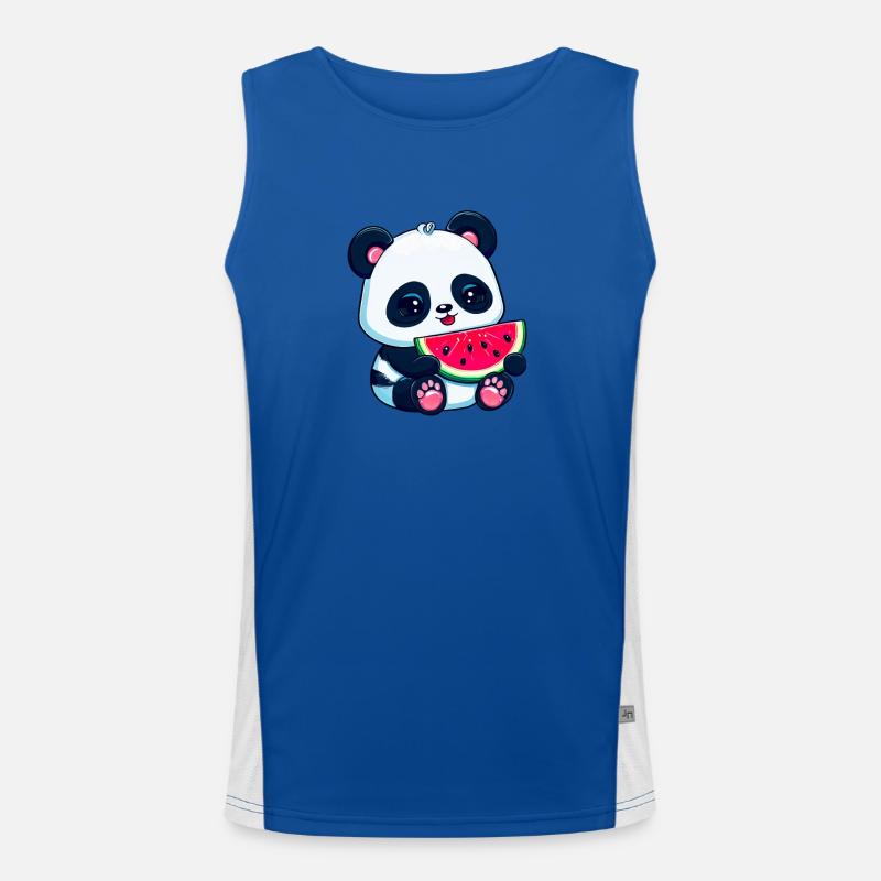 Cute panda eats watermelon - Men's Functional Contrast Tank Top  - royal/white