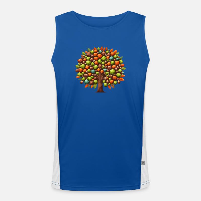Autumn Elegance: Polygonal Deciduous Tree in Men's Functional Contrast Tank Top 