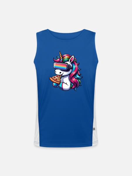 Licorne VR Réalité Virtuelle Rainbow Pizza - Débardeur respirant contrasté Homme  - bleu/blanc - Devant