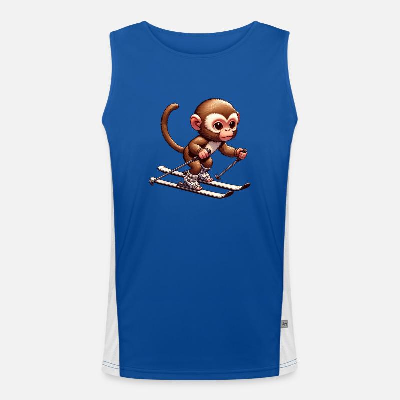 Cute monkey skiing in winter - Men's Functional Contrast Tank Top  - royal/white