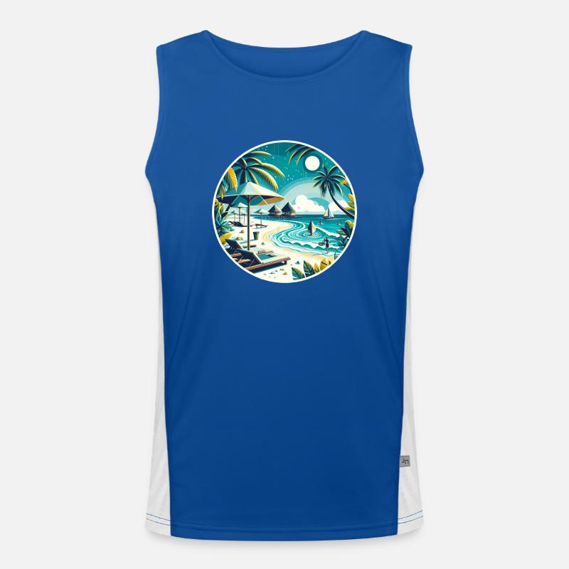 Reethi Beach Maldives Sunset - Men's Functional Contrast Tank Top  - royal/white
