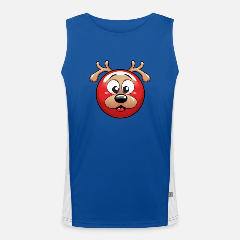 Round Reindeer Christmas Ball Comic Design Men's Functional Contrast Tank Top 