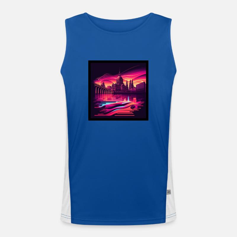 Skyline de Dresde dans la lumière du soir Optique Vaporwave Débardeur respirant contrasté Homme 