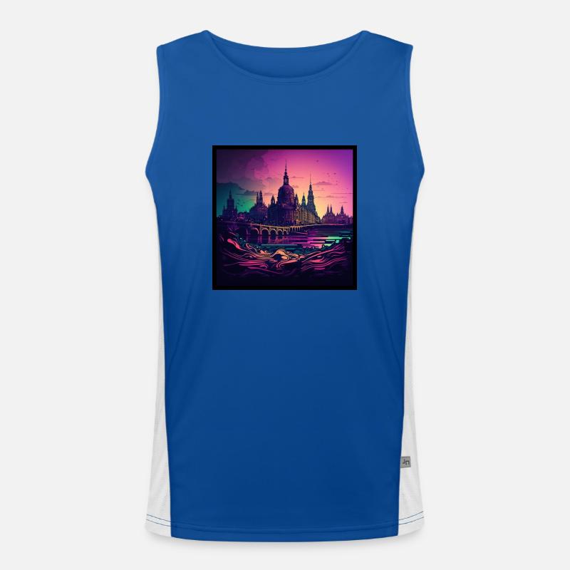 Skyline de Dresde dans la lumière du soir Optique Vaporwave Débardeur respirant contrasté Homme 