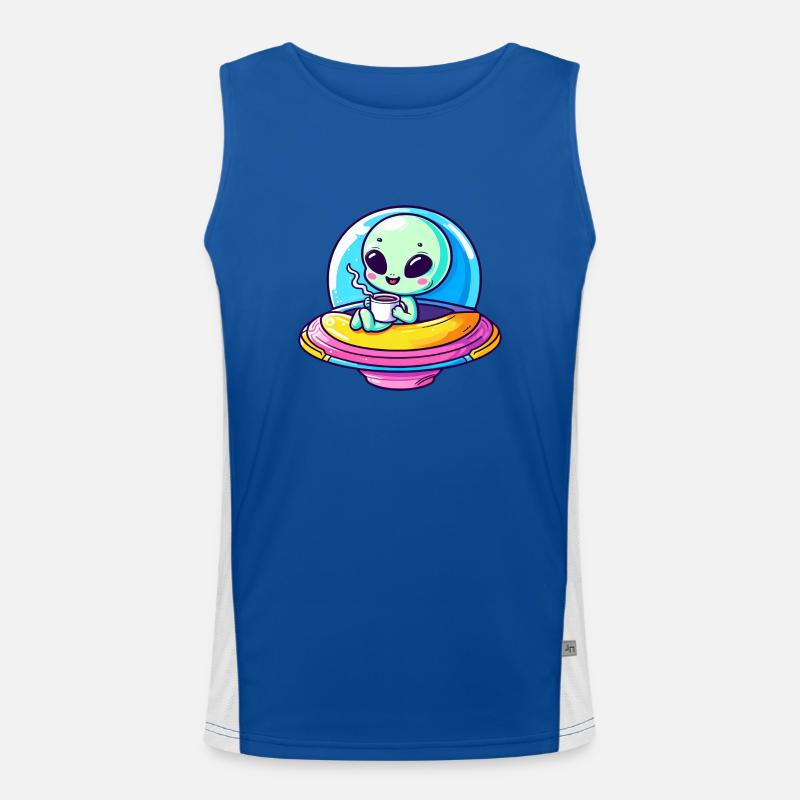 A cute comic alien alien in UFO with Men's Functional Contrast Tank Top 