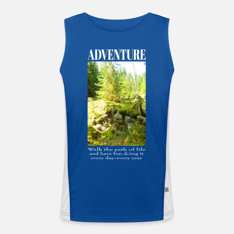 Adventure in a green forest landscape Men's Functional Contrast Tank Top 