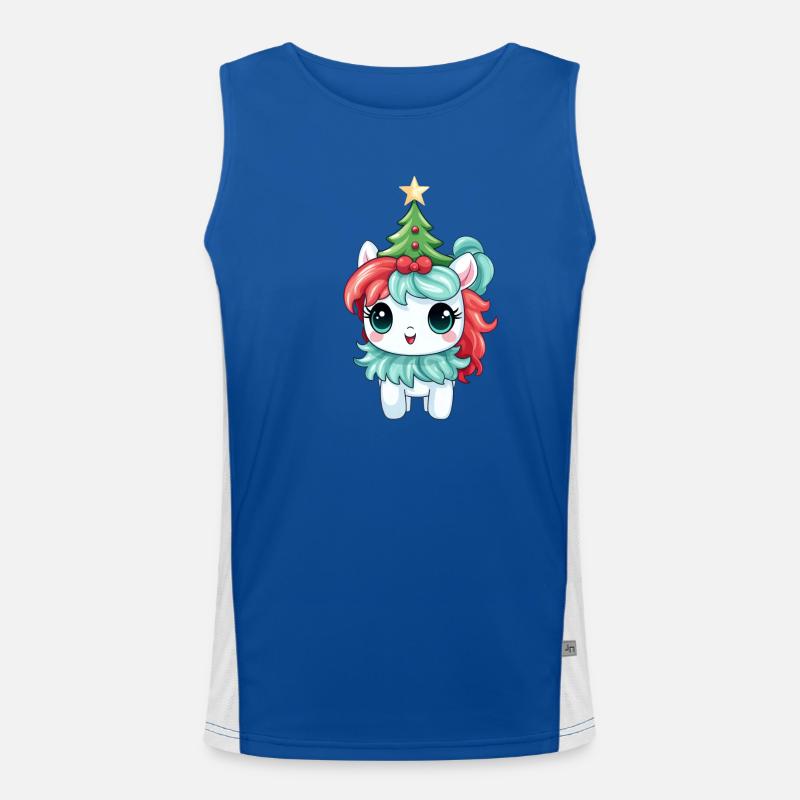 Christmas unicorn with fir tree and Men's Functional Contrast Tank Top 