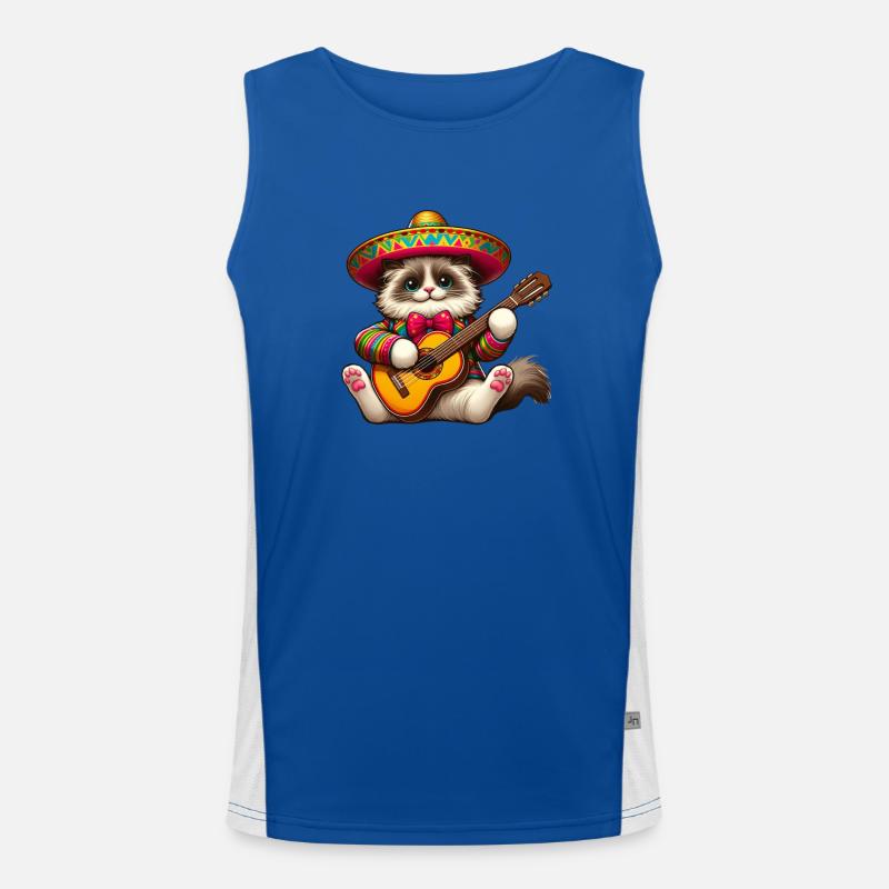 Cinco de Mayo Cat with Guitar Men's Functional Contrast Tank Top 