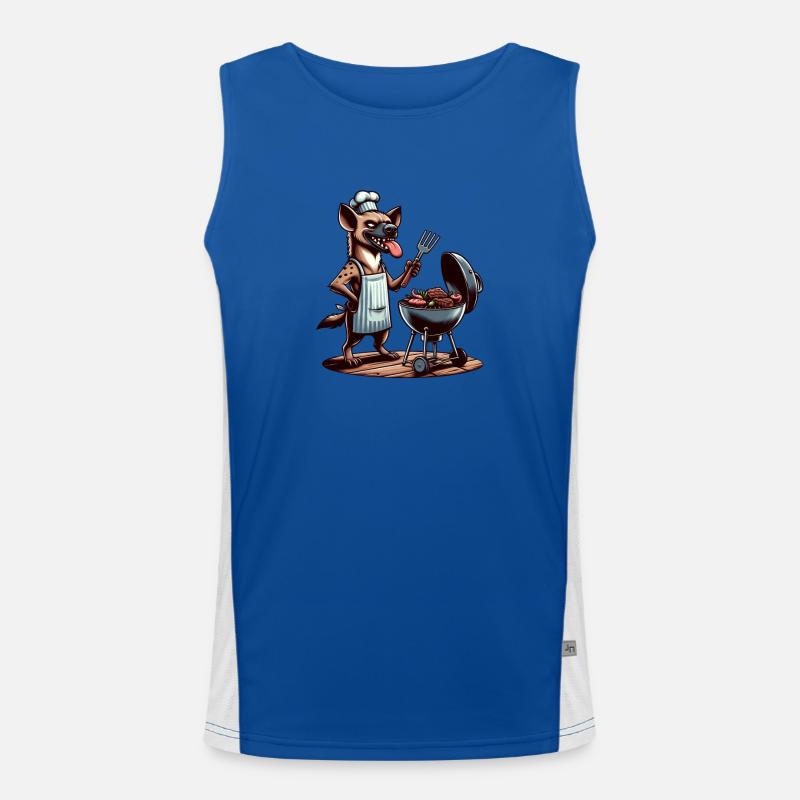 Hyäne als Grillchef im Sommer Funktionelles Kontrast-Tank Top für Männer 