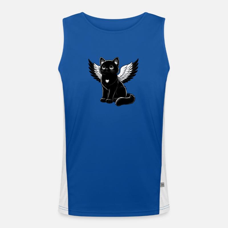 Schwarze Katze Engel Flügel Gothic-Stil Funktionelles Kontrast-Tank Top für Männer 