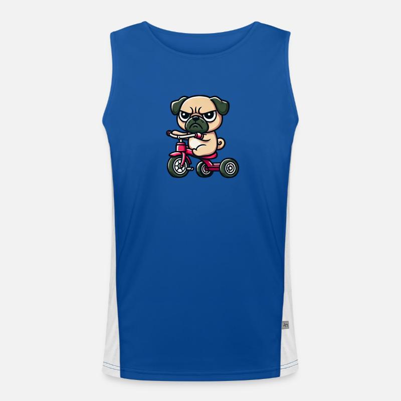Funny Pug on Tricycle Men's Functional Contrast Tank Top 
