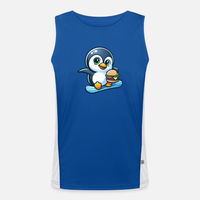 Cool penguin snowboarder with burger - Men's Functional Contrast Tank Top  - royal/white