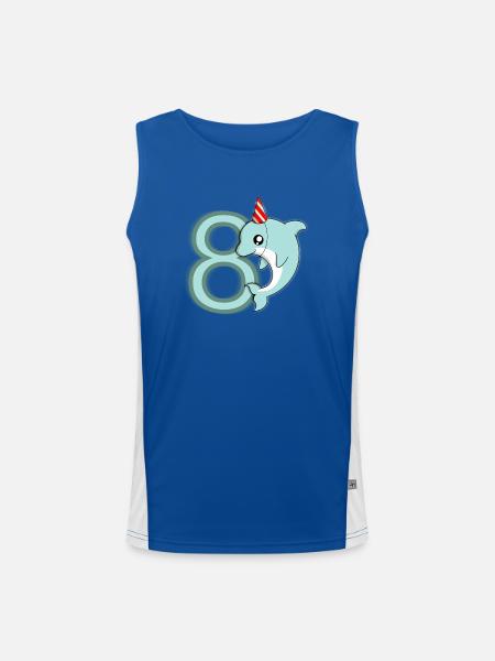 8 Jahre Geburtstagsdelfin - Funktionelles Kontrast-Tank Top für Männer  - Royal/Weiß - Vorne